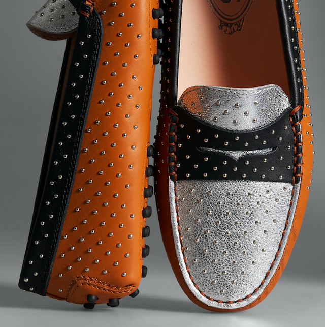 Footwear, Orange, Shoe, Brown, Tan, Leather, Design, Polka dot, Fashion accessory, Pattern, 