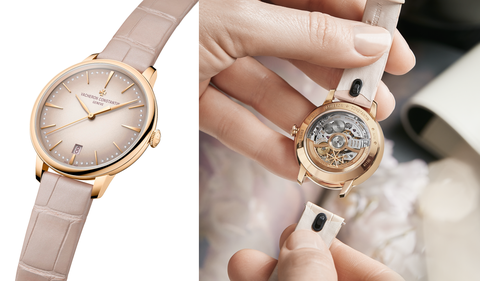 挑戰鑲嵌工藝的鑽石分鐘刻度，與可變換錶帶設計，在在契合女性對閃耀多變的要求