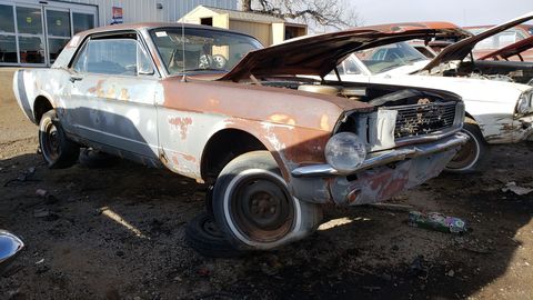1966 ford mustang hardtop in denver junkyard