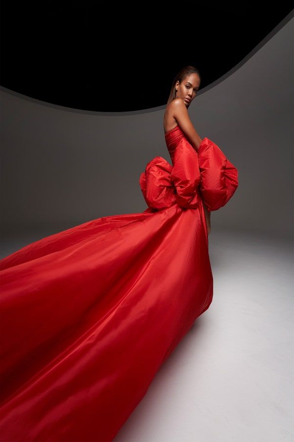 red haute couture dress