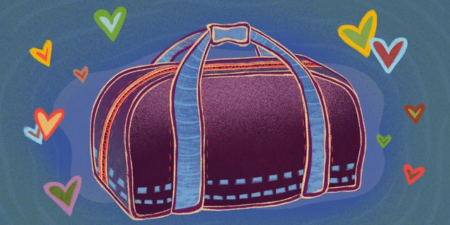 duffle bag with hearts around it