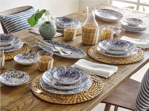 Dishware, Porcelain, Dinnerware set, Tableware, Plate, Platter, Serveware, Table, Saucer, Food, 