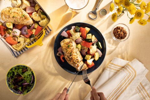 home chef x skinnytaste sheet pan balsamic chicken and veggies