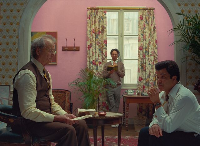 from l r bill murray, wally wolodarsky and jeffrey wright in the film the french dispatch photo courtesy of searchlight pictures © 2021 20th century studios all rights reserved