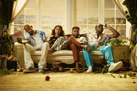“atlanta”     season 3    pictured l r lakeith stanfield as darius, zazie beetz as van, donald glover as earn marks, brian tyree henry as alfred 