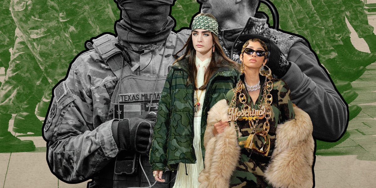 Is the camouflage print fashion acceptable or associated with the insurgents?