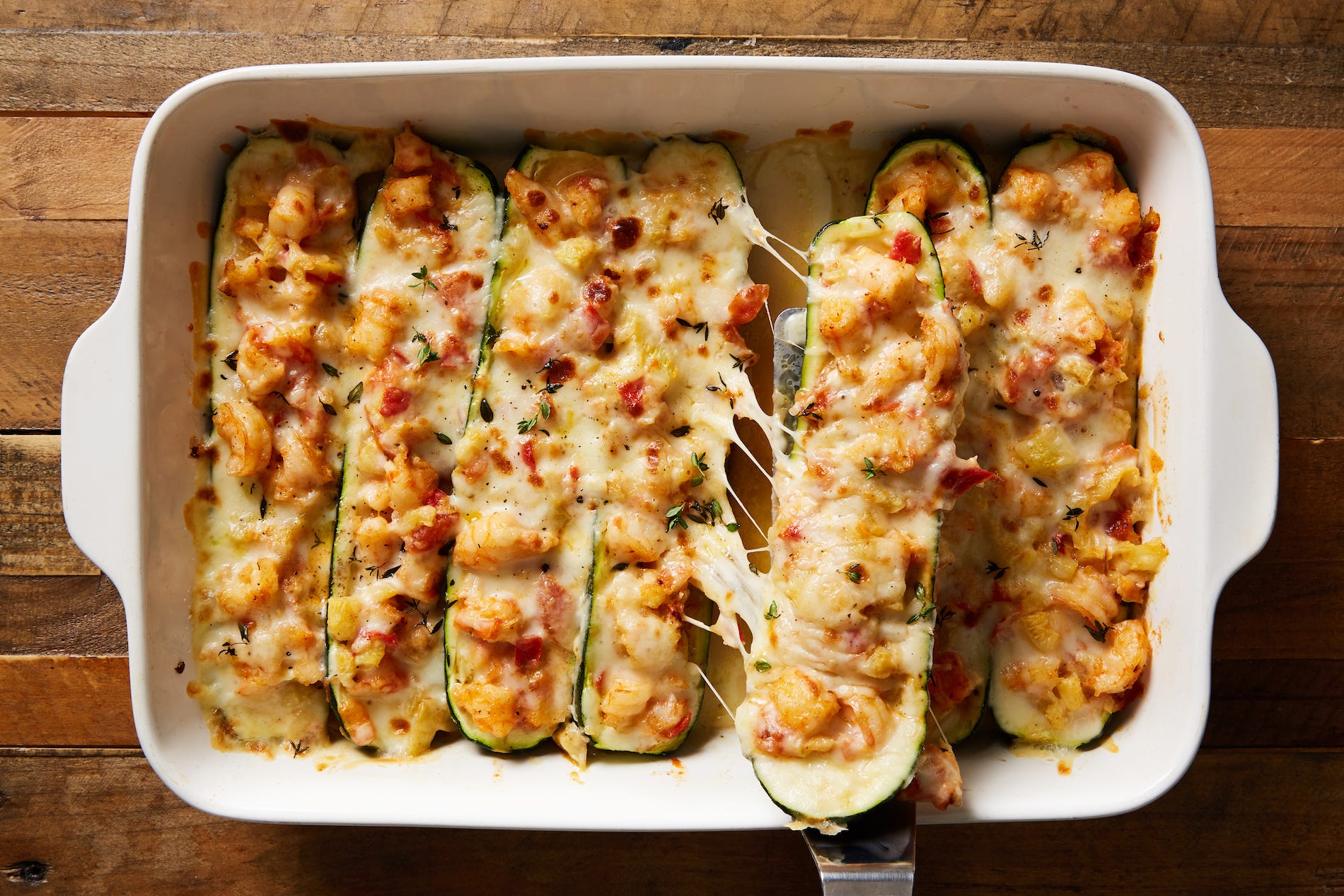 Garlicky Shrimp Was Made To Be Stuffed In Zucchini Boats