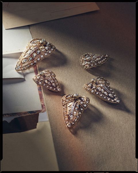αποσπώμενες καρφίτσες με κλιπ παλάμης, χρυσό σύρμα 1958, μπριγιάν και διαμάντια κομμένα μπαγκέτα