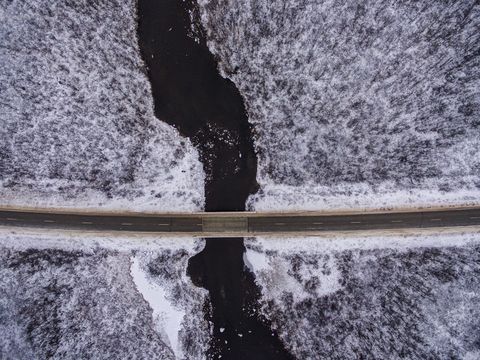 Aerial view of a bridge in Lapland - Finland