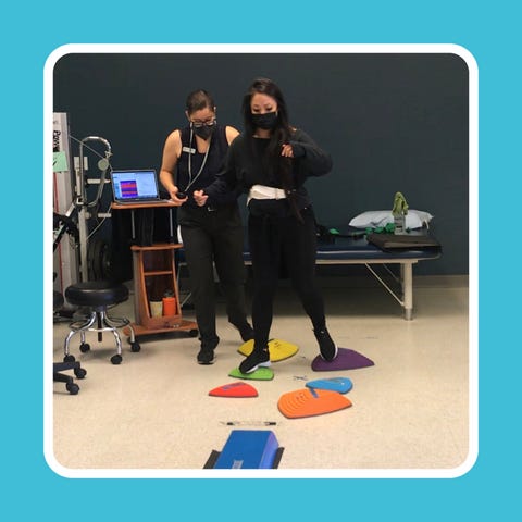 Diane Palaganas, who suffers from multiple sclerosis, stays active through physical therapy exercises