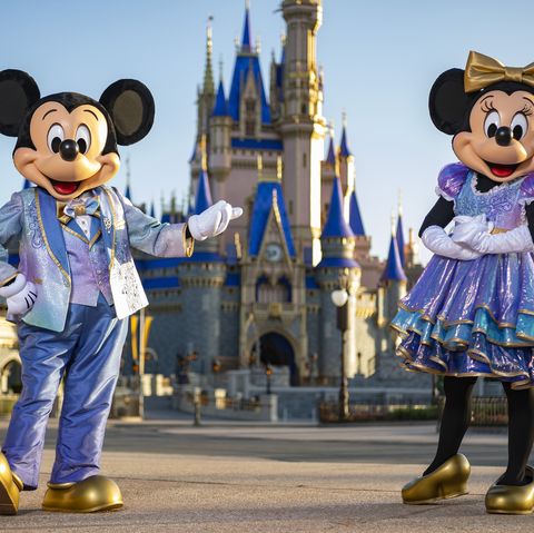 beginning oct 1, 2021, mickey mouse and minnie mouse will host “the world’s most magical celebration” honoring walt disney world resort’s 50th anniversary in lake buena vista, fla they will dress in sparkling new looks custom made for the 18 month event, highlighted by embroidered impressions of cinderella castle on multi toned, earidescent fabric punctuated with pops of gold matt stroshane, photographer