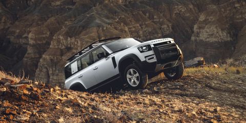 Land Rover Defender driving out of a canyon