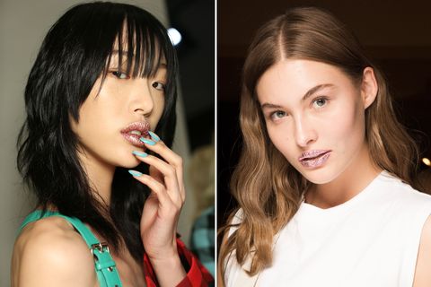 'Marbleised' To Metallic Pink - Outrageous Lip Art Is Everywhere At NYFW SS19 make-up trends