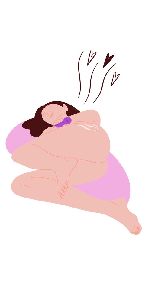 woman lying on side using a toy on her arms or stomach