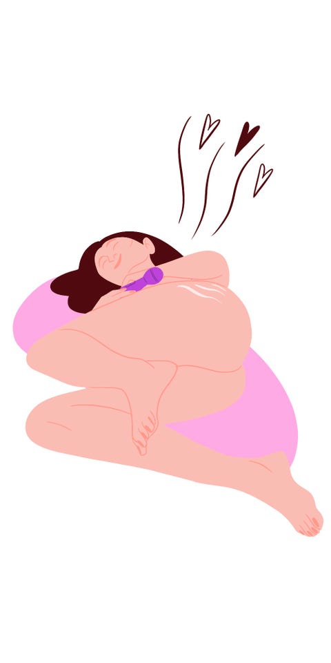 woman lying on side using a toy on her arms or stomach