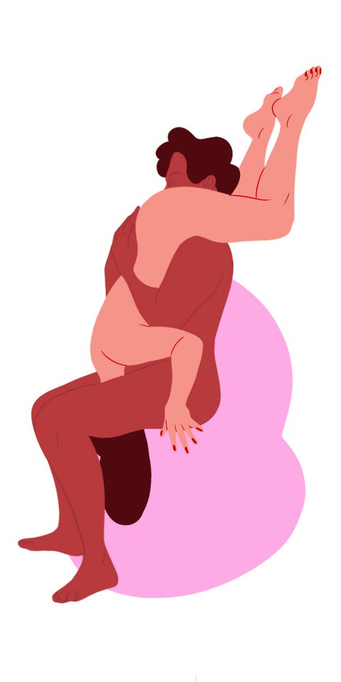 one person sits with legs slightly apart other person straddles them with legs outside of theirs butt in person 1s face both are in position for oral