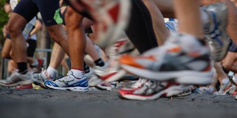 Close-up of shoes in a race.