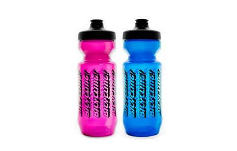 bicycling water bottles in pink and blue