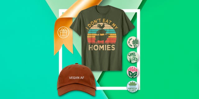products on green background