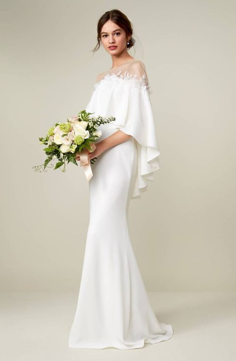 Clothing, Gown, Wedding dress, Dress, White, Shoulder, Bride, Bridal clothing, Fashion model, Bridal party dress, 