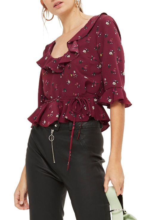 Clothing, Shoulder, Sleeve, Waist, Blouse, Neck, Maroon, Magenta, Top, Joint, 