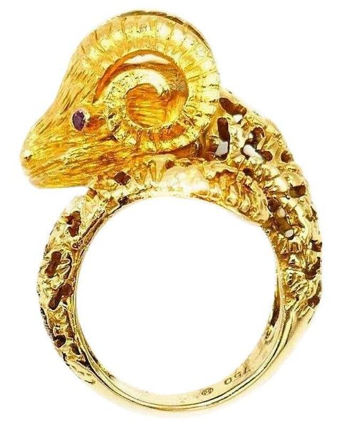 ilias lalaounis filigree yellow gold aries astrological ram bypass ring