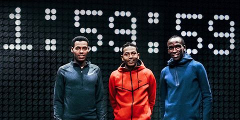 marathon runners Lelisa Desisa, Zersenay Tadese, Eliud-Kipchoge