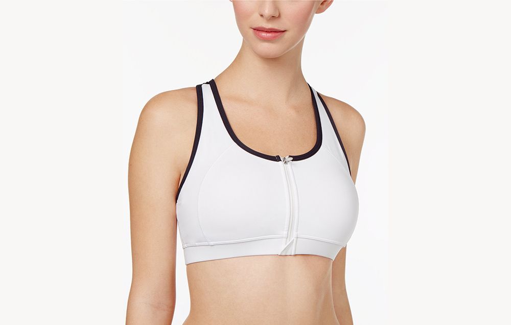 white zip up sports bra