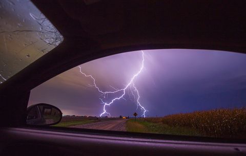 View of lightning from inside car
