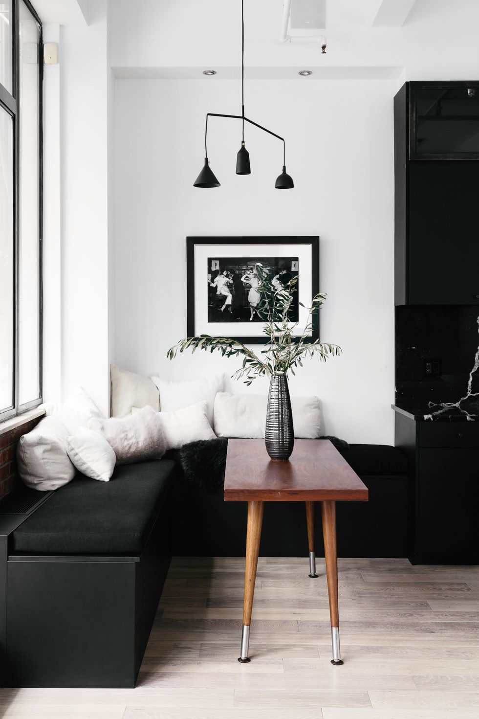 black white chairs living room