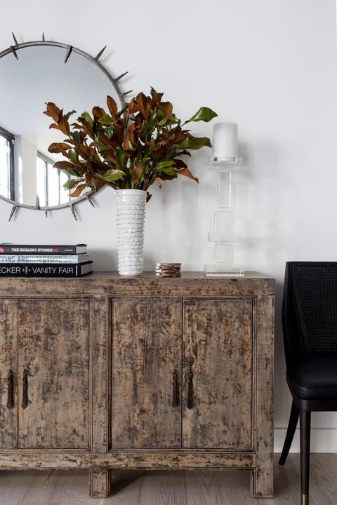 White, Furniture, Table, Flowerpot, Room, Wall, Tree, Interior design, Sideboard, Plant, 