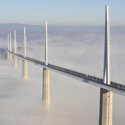 MillauViaduct in southern France appearing above clouds