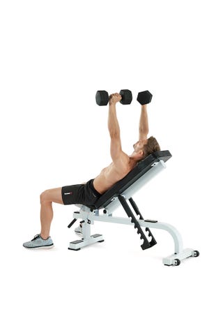 Weights, Exercise equipment, Dumbbell, Arm, Physical fitness, Free weight bar, Bench, Sports equipment, Joint, Shoulder, 