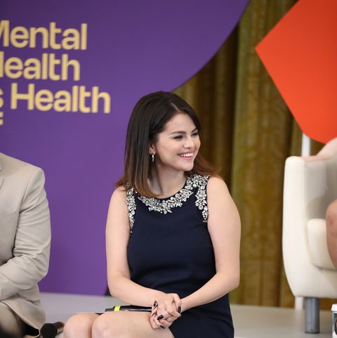 washington, dc   may 18 selena gomez reacts on stage as mtv entertainment hosts first ever mental health youth forum at the white house on may 18, 2022 in washington, dc photo by tasos katopodisgetty images for mtv entertainment