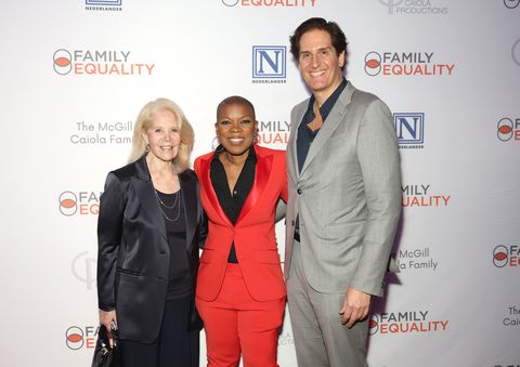 new york, new york   may 16 l r daryl roth, stacey stevenson, ceo family equality and nick scandalios attend family equalitys night at the pier at pier 60 on may 16, 2022 in new york city photo by monica schippergetty images for family equality