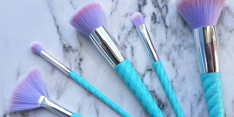 Brush, Makeup brushes, Blue, Turquoise, Purple, Teal, Cosmetics, Tool, Eye, Material property, 