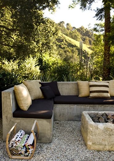 outdoor fire pit and couch