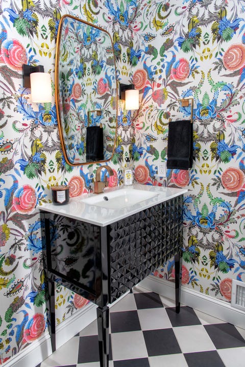 Wallpaper, Room, Interior design, Mosaic, Tile, Furniture, Wall, Textile, Pattern, Table, 