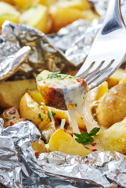 Cheesy Foil Pack Potatoes - Delish.com