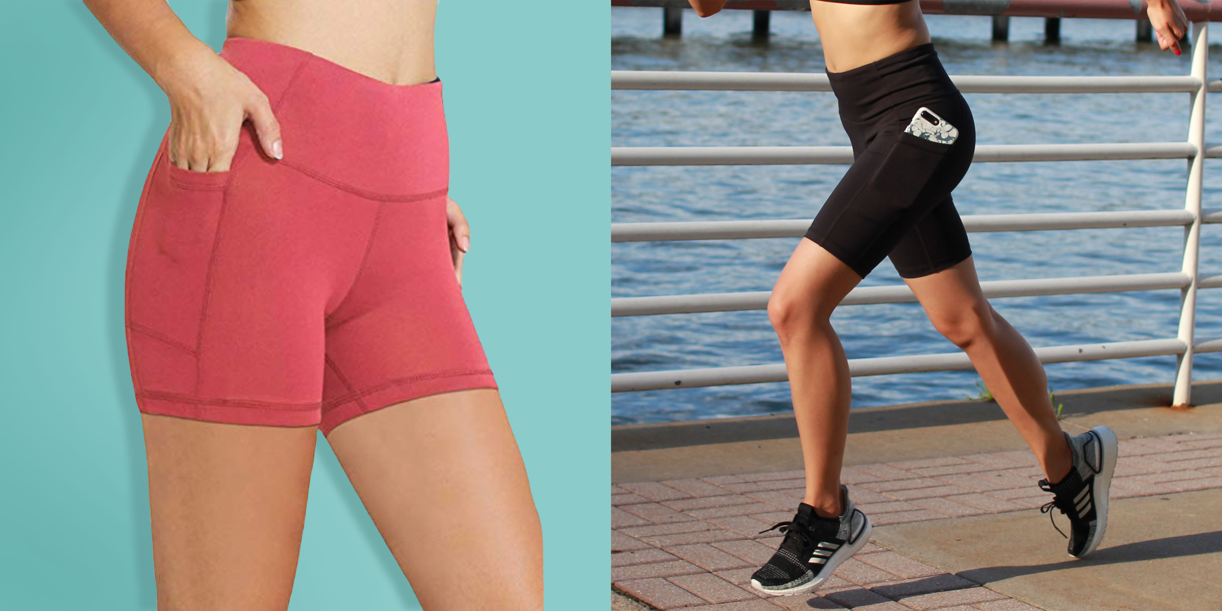 RAG Designed in USA Womens High Waist Biker Shorts Yoga Workout Running Compression Exercise Shorts Side Pockets