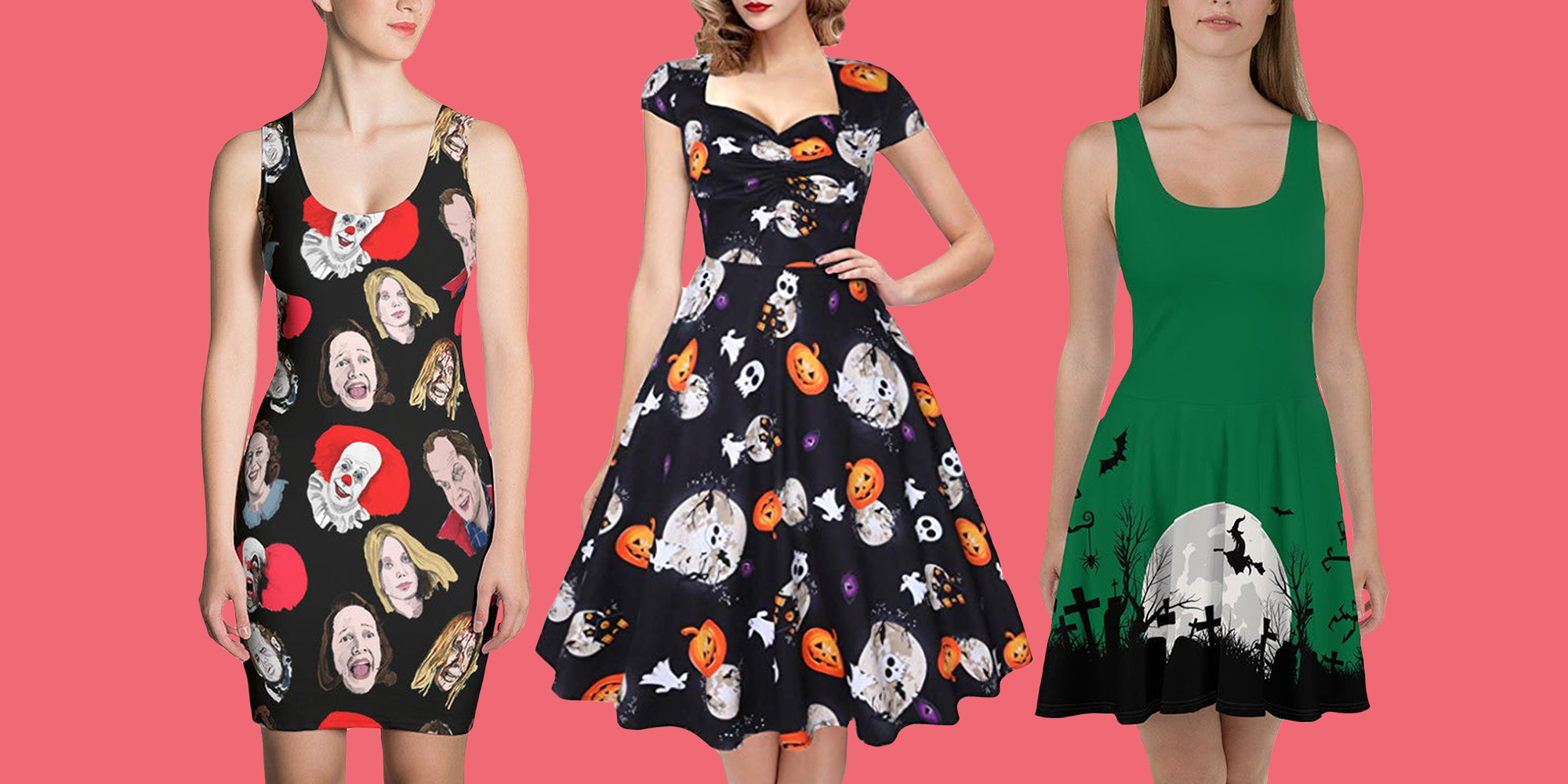 CieKen Long Sleeve Dress Womens Halloween Vintage Print Long Dress