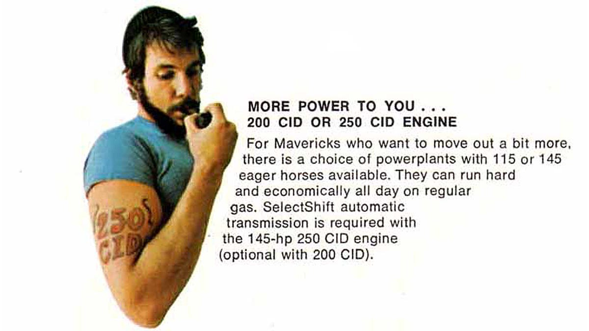 1971 Maverick Brochure Suggests Patrons Hit Pipe, Get 250 CID Tatt