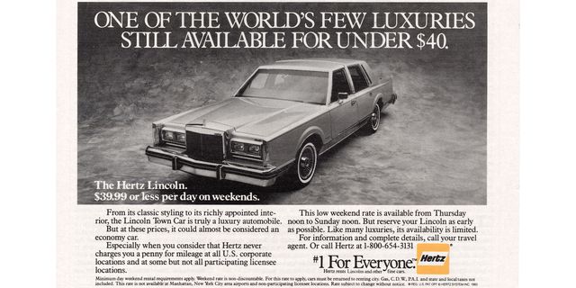 1983 hertz magazine ad with lincoln town car