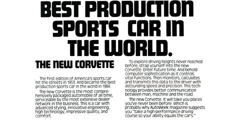 1984 Chevrolet Corvette Magazine Advertisement