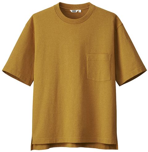 Clothing, T-shirt, Sleeve, Yellow, Active shirt, Neck, Top, Outerwear, Blouse, Pocket, 