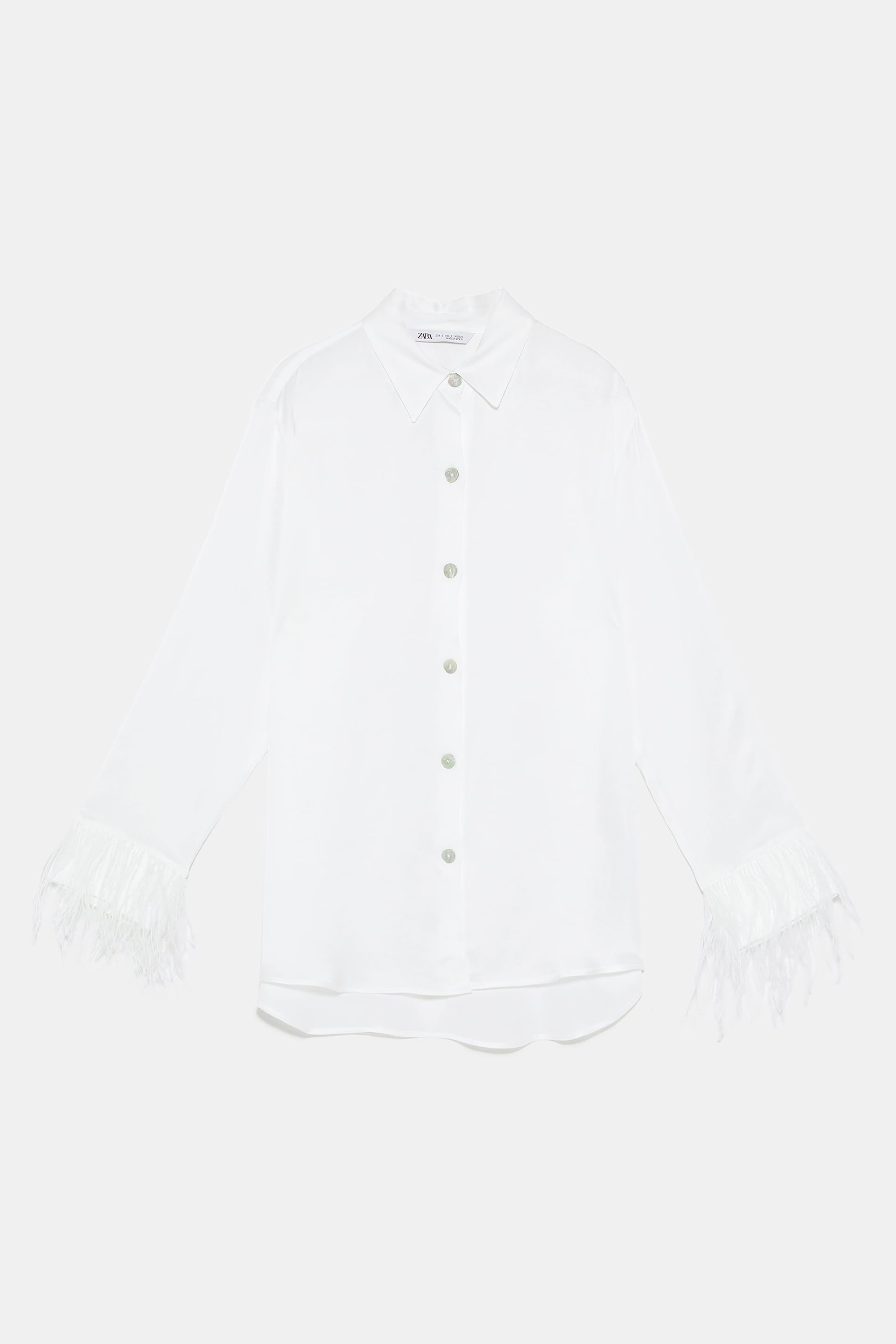 camisa blanca plumas zara