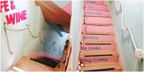 Pink, Stairs, Room, Wood, Furniture, Peach, 