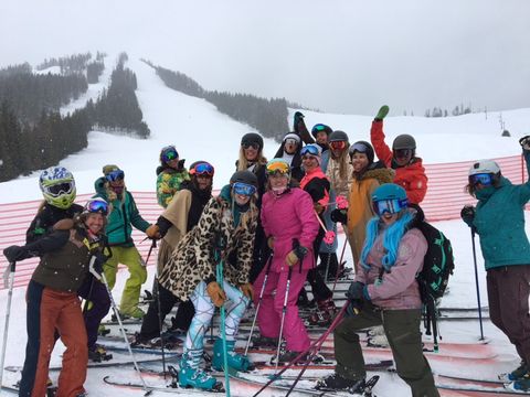 skiing with a group of women known as lady shred