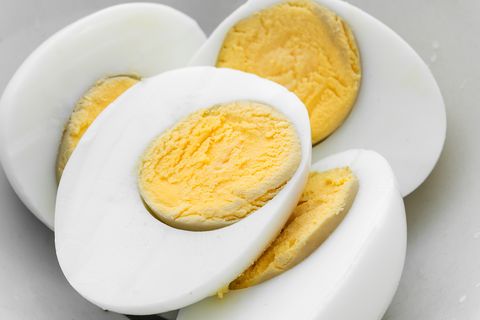 Hard-boiled eggs cut in half