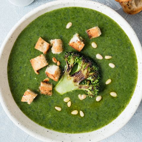 Dish, Food, Pea soup, Cuisine, Ingredient, Vegetarian food, Produce, Crouton, Recipe, Spinach, 